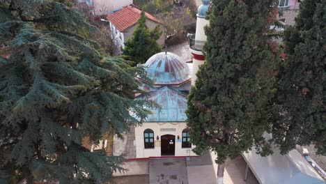 aerial view of orhan gazi mosque in bilecik. 4k footage in turkey