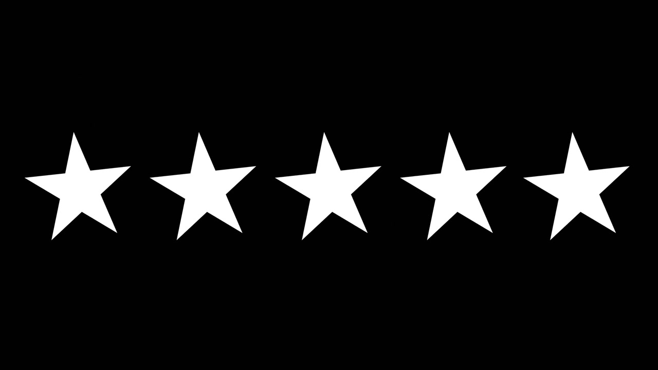 Five golden stars rating Animation, video with alpha channel.