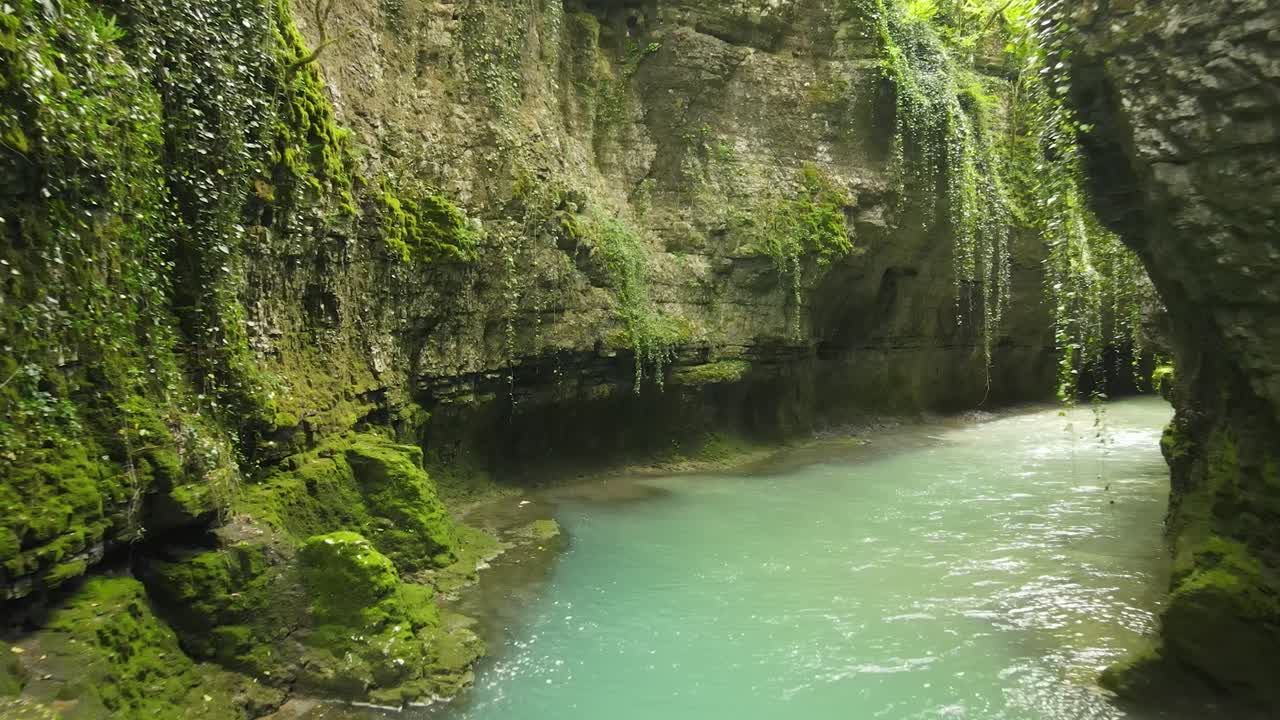 Aerial shot of beautiful canyon river rocks water