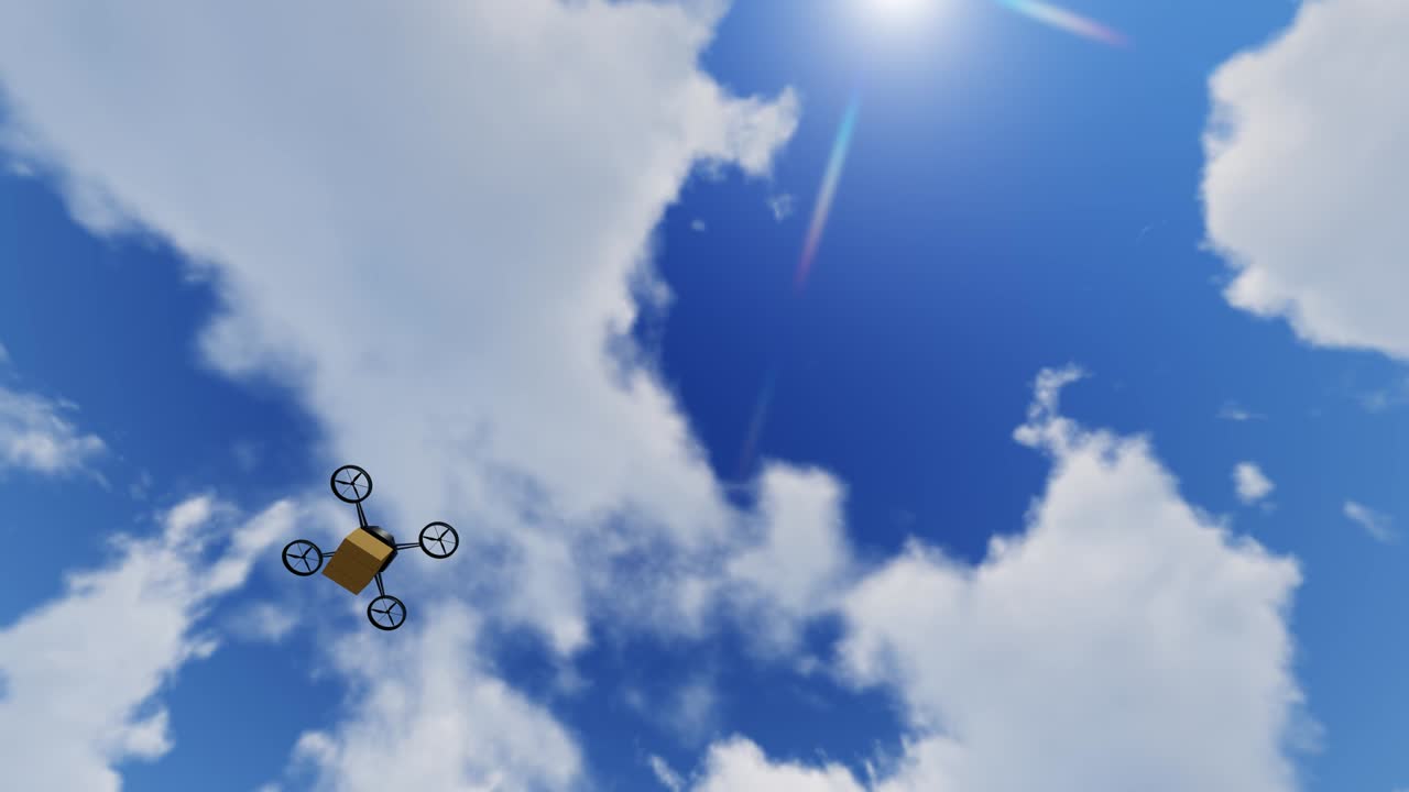 작은 드론이 집에 패키지를 배달합니다.