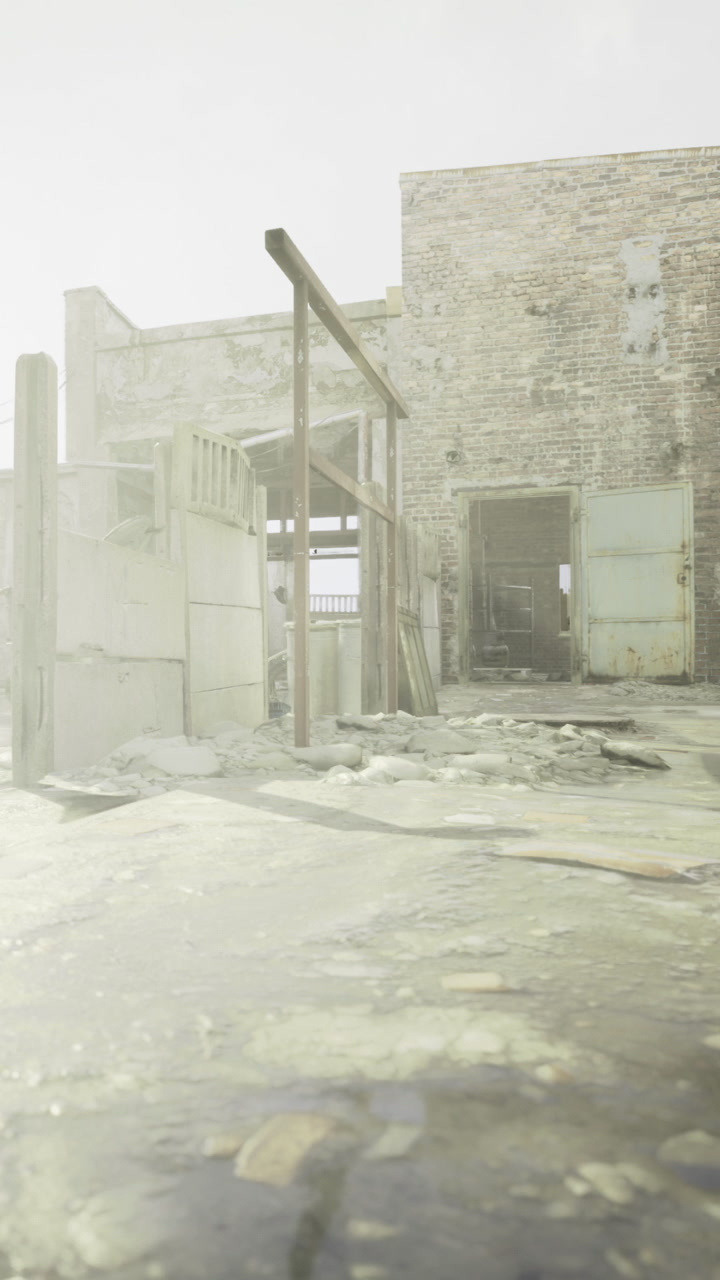 Old building with worn walls in a deserted area during midday