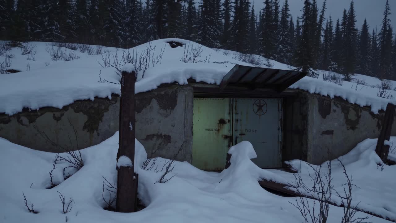 Abandoned Snow-Covered Bunker in the Mountains