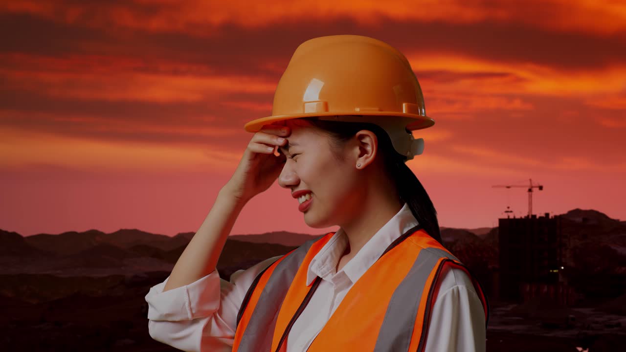 trabajador de la construcción cansado al atardecer