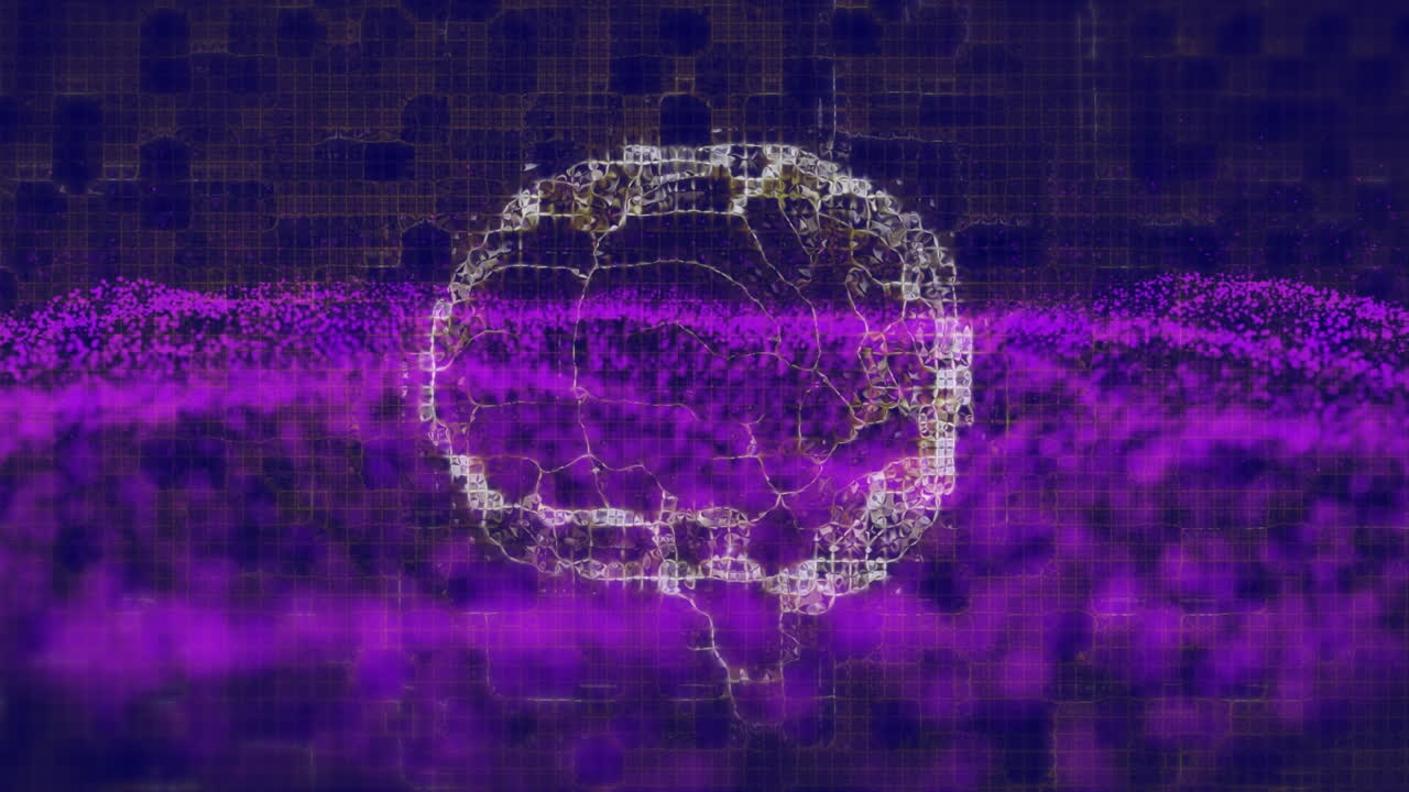 Animation of human brain and purple eave on dark blue background