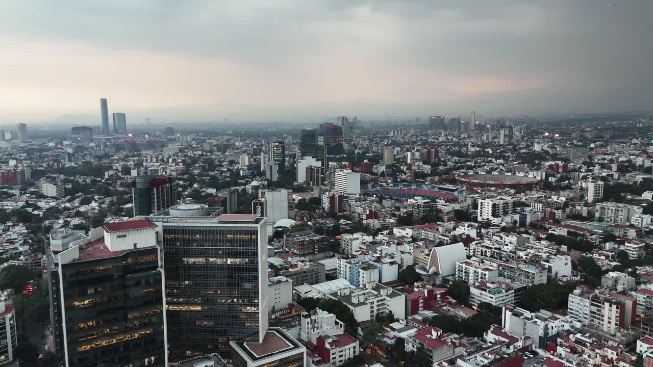 Dark storm clouds loom over southern Mexico City in this aerial view