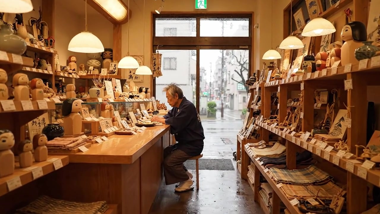 En fredfyldt kunsthåndværksbutik: Opdagelse af unikt kunsthåndværk og håndlavet keramik med fokus på japanske kulturgenstande på en regnvejrsdag