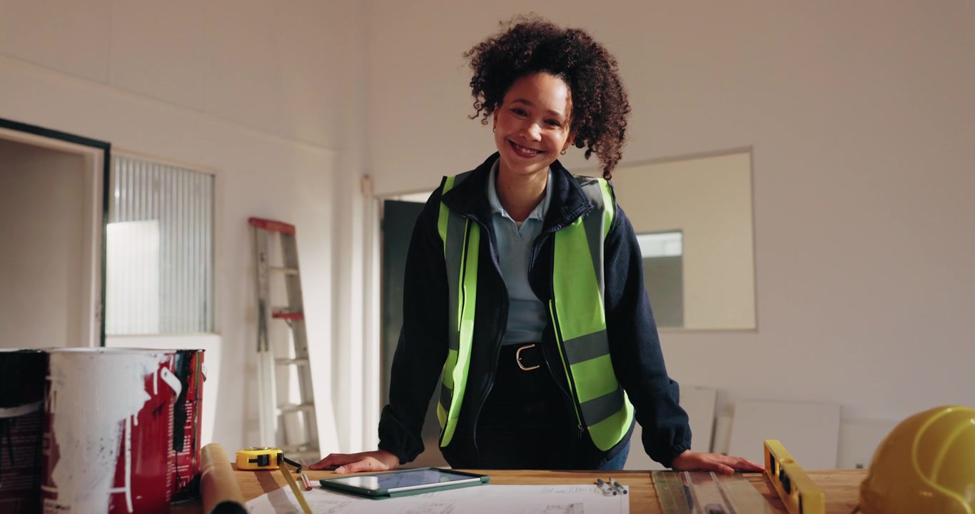 Female Construction Manager Smiling at Work Site