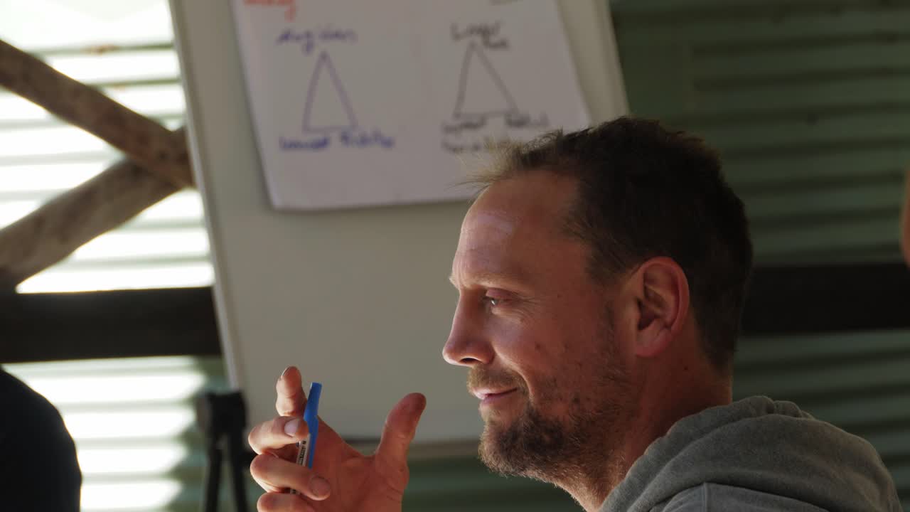 hombre compartiendo pensamientos sobre su equipo después de la discusión - curso de hombría - aprendiendo a convertirse en hombre - queensland, australia