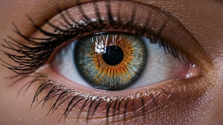 A Close-Up Examination of an Intricate Eye with Unique Color Patterns and Detailed Textures, Highlighting the Beautiful Complexity of Human Vision