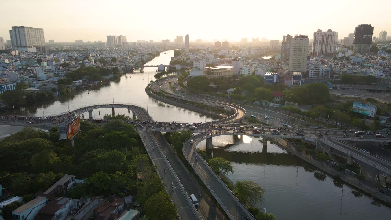 The road by the river in the sunset afternoon in Ho Chi Minh city
