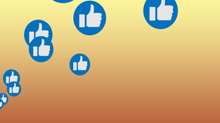 Digital animation of multiple like icons on blue round banner floating against gradient background