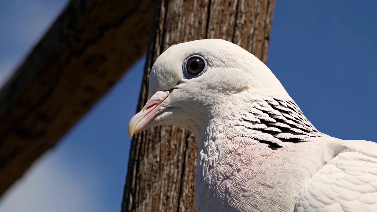 Close-up of a White Dove Perched on a Wooden Post