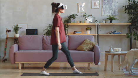 woman in vr glasses having home workout