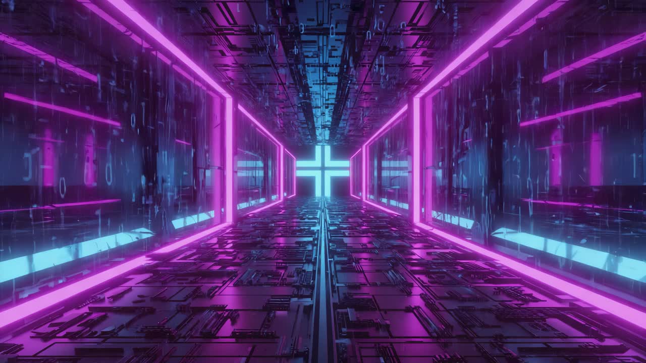 Futuristic Neon Lit Cyber Tunnel