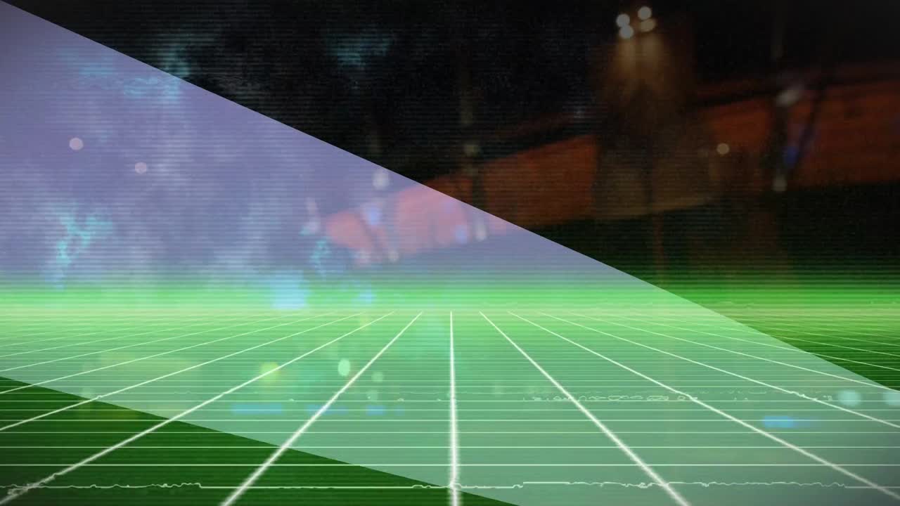 흐릿한 배경 위에서 간섭과 네온 선의 애니메이션