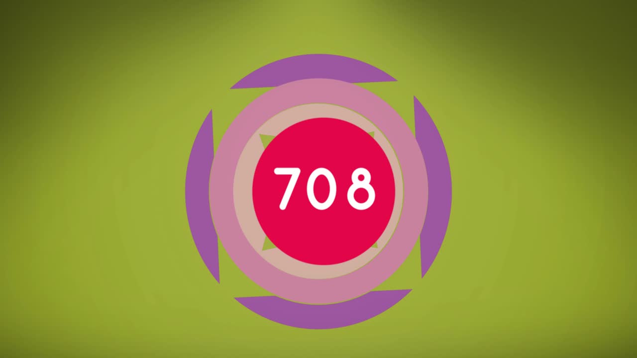 número creciente en bandera roja redonda sobre forma circular abstracta girando sobre fondo verde