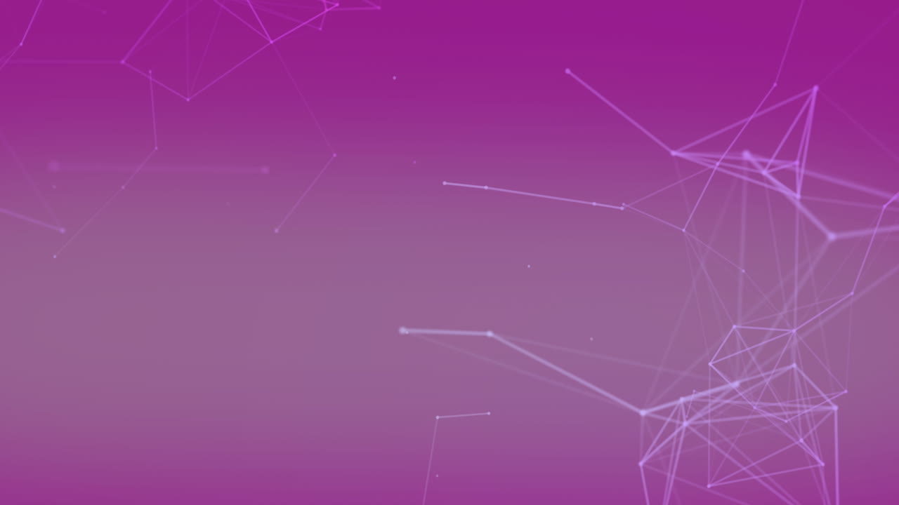 animación de una red brillante de conexiones flotando sobre un fondo púrpura