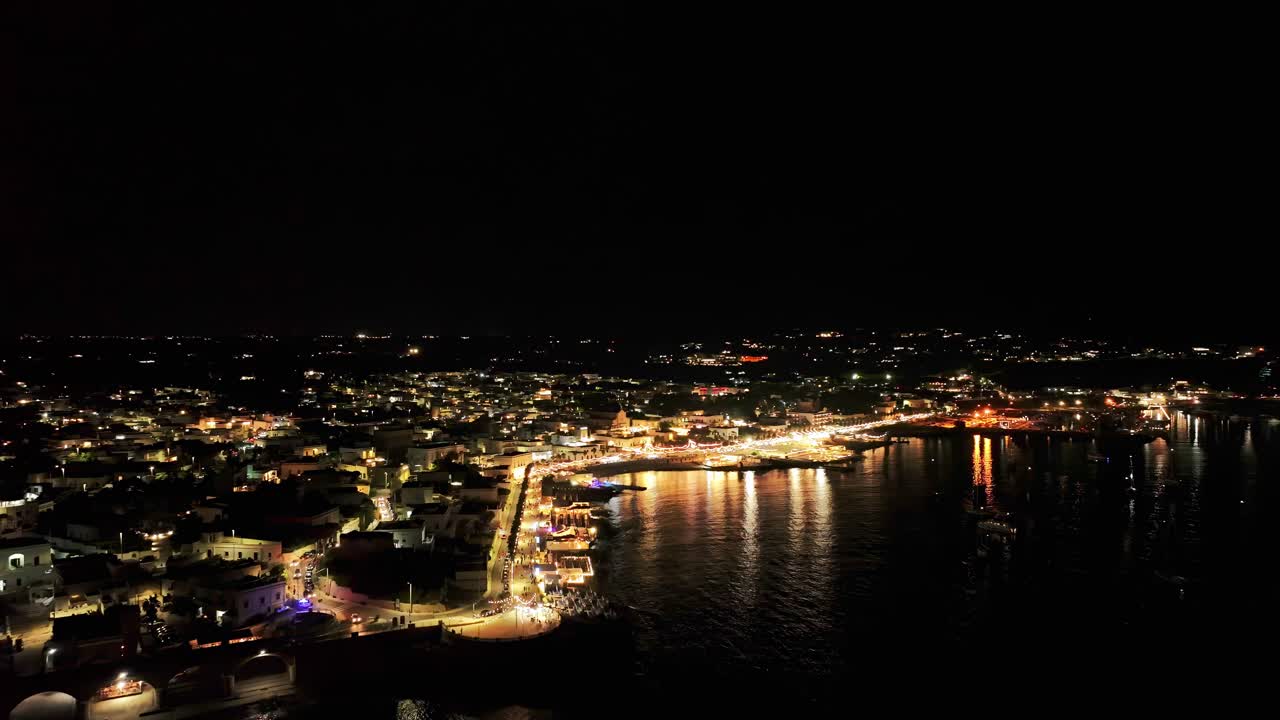 Breathtaking 4K drone footage of Santa Maria di Leuca at night, with stunning coastal lights