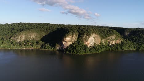 exploring shot of rocks formation in parana river, teyu cuare park, argentina