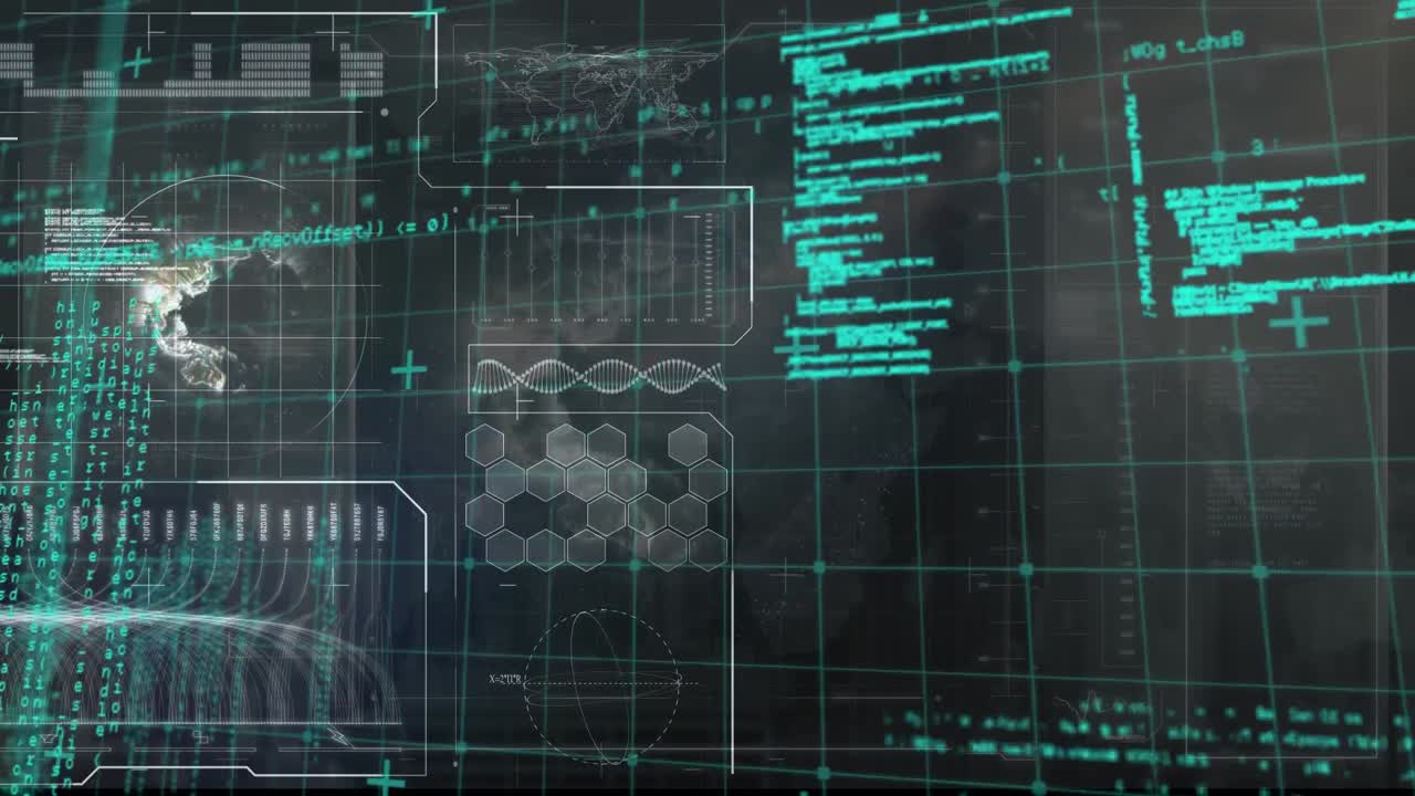 animación de la interfaz con los datos de procesamiento del escáner, el globo y el azul
