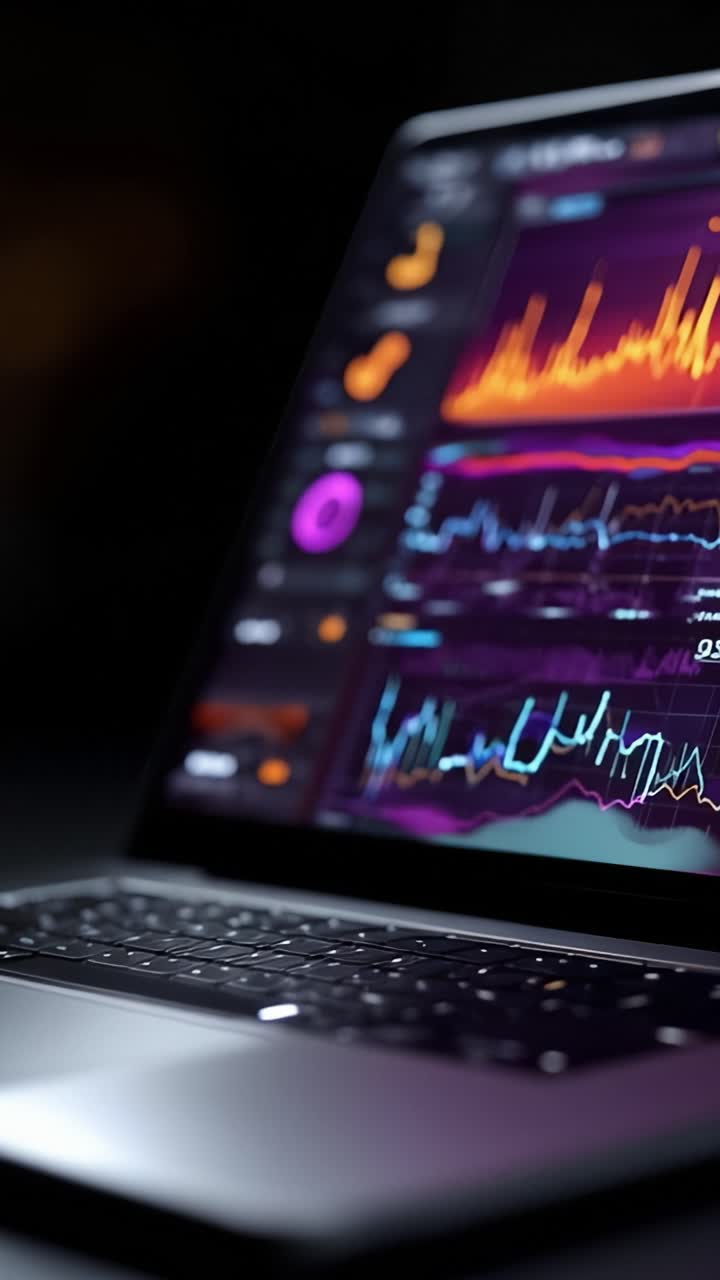 Um Laptop Moderno Exibindo Visualizações de Dados Coloridas e Painéis de Análise para Insights e Tomada de Decisões, Apresentando Padrões de Tendência e Métricas