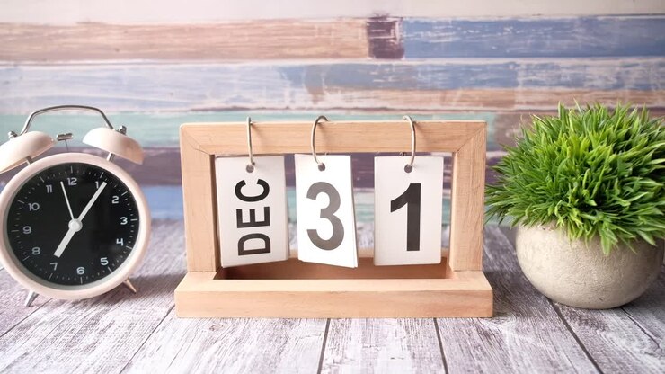 Kalender med 31. december og vækkeur