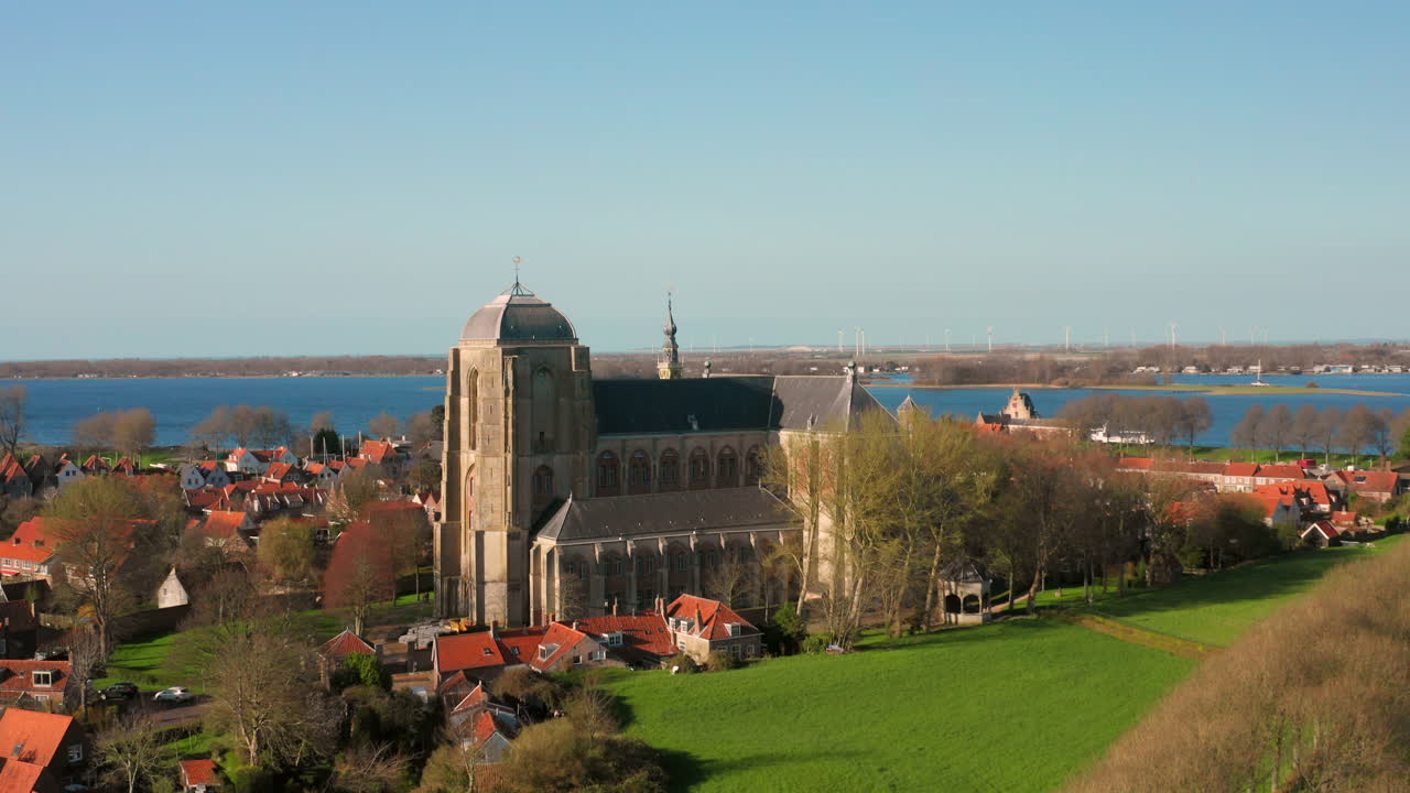 Aerial View of Zierikzee, Netherlands with Sint Lievensmonstertoren
