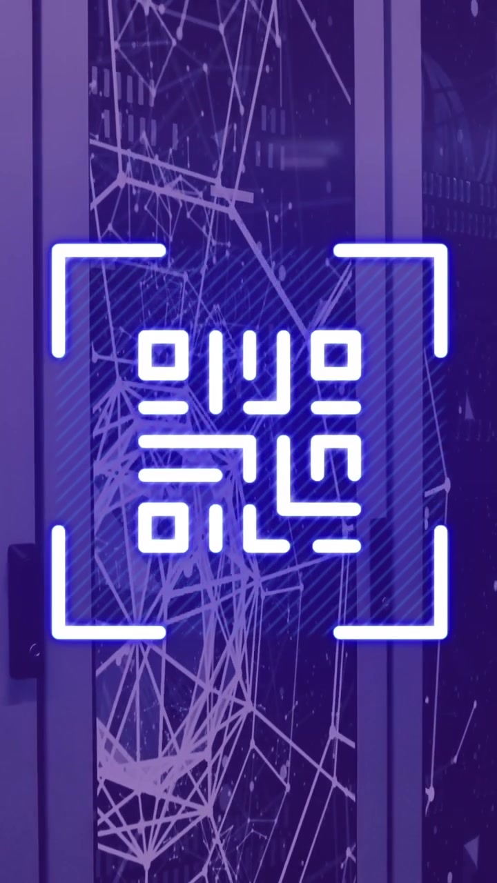 Animation of qr code flashing over computer servers