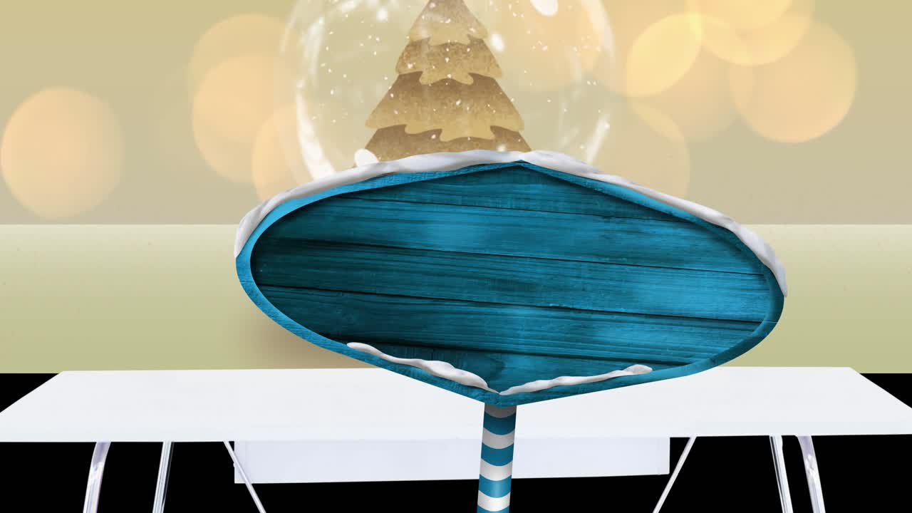 노란색 배경 에 빛나는 반점 과 눈 구름 위 에 복사 공간 이 있는 도로 표지판 의 애니메이션