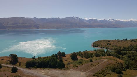 pristine, turquoise glacier water of lake pukaki, nz