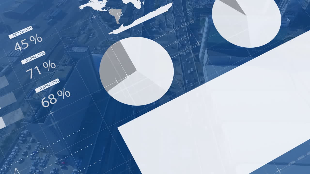 도시 풍경의 공중 전망에 대한 통계 데이터 처리 애니메이션