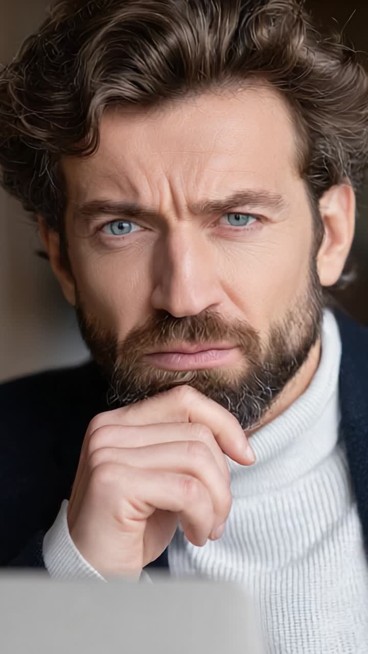 A Pensive Individual Reflects Deeply with a Thoughtful Expression, Capturing a Moment of Contemplation and Introspection in a Warm Environment