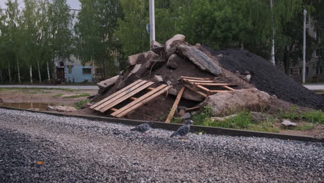 construction site with debris and road work