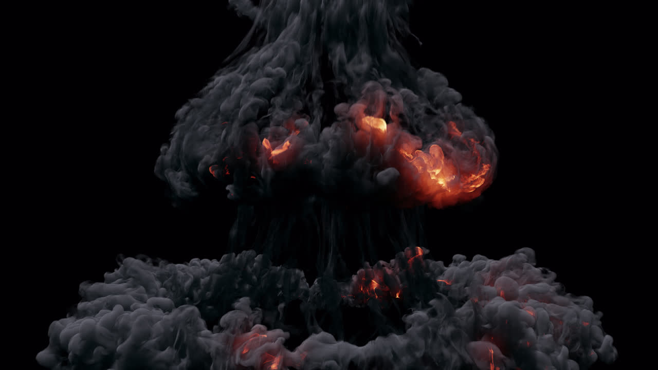 Powerful Explosion with Fire and Smoke Forming a Mushroom Cloud