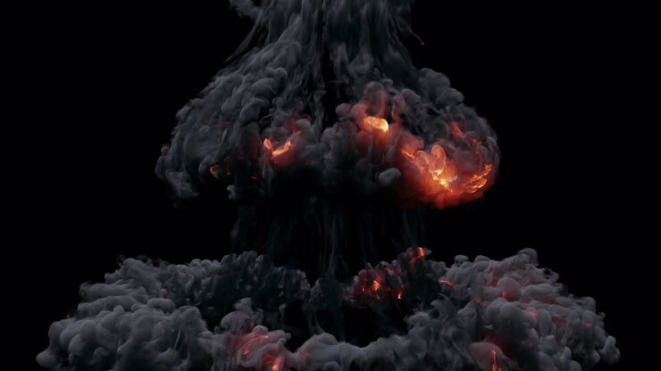 Powerful Explosion with Fire and Smoke Forming a Mushroom Cloud