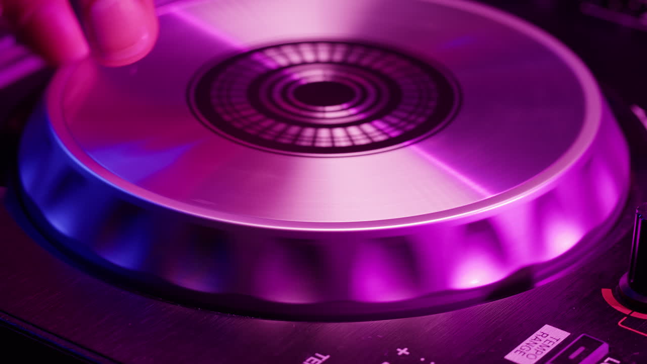 Vibrant DJ Mix Performance Closeup view of hands and equipment during a live music performance, city event, dj set in music techno club
