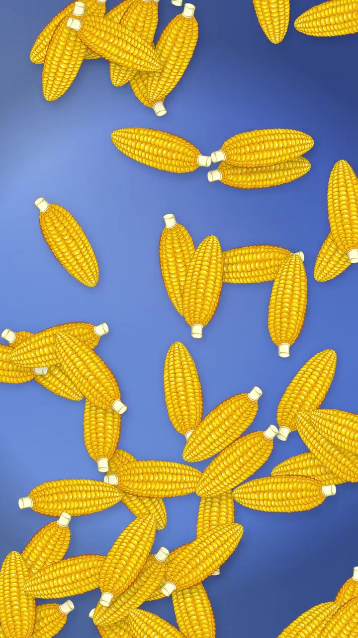Animated Falling Yellow Corn Cobs on Blue Background