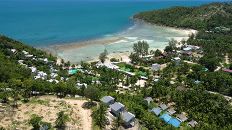 Aerial-footage-of-Salad-beach-in-Ko-Pha-ngan-District,-Surat-Thani,-Thailand-resort-beach-town-for-digital-nomad-and-travellers-in-south-east-Asia