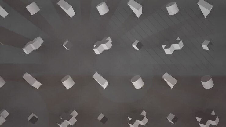 Animation of shapes moving on gray background