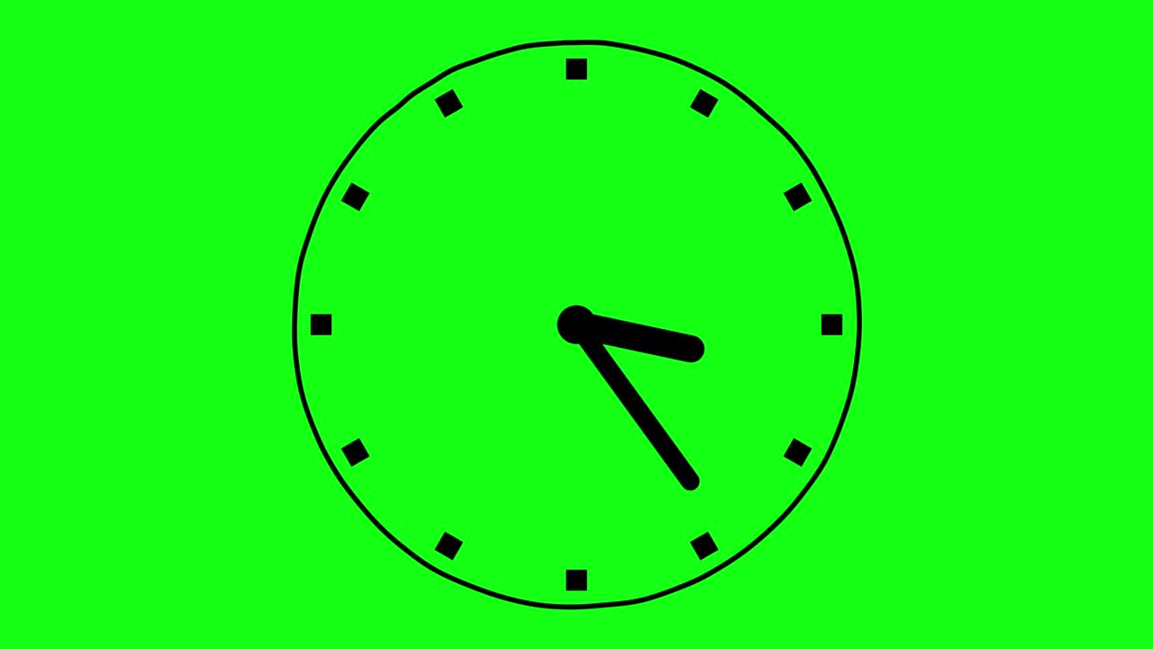 Orologio con lancette in movimento su sfondo verde. Icona animata cronometro