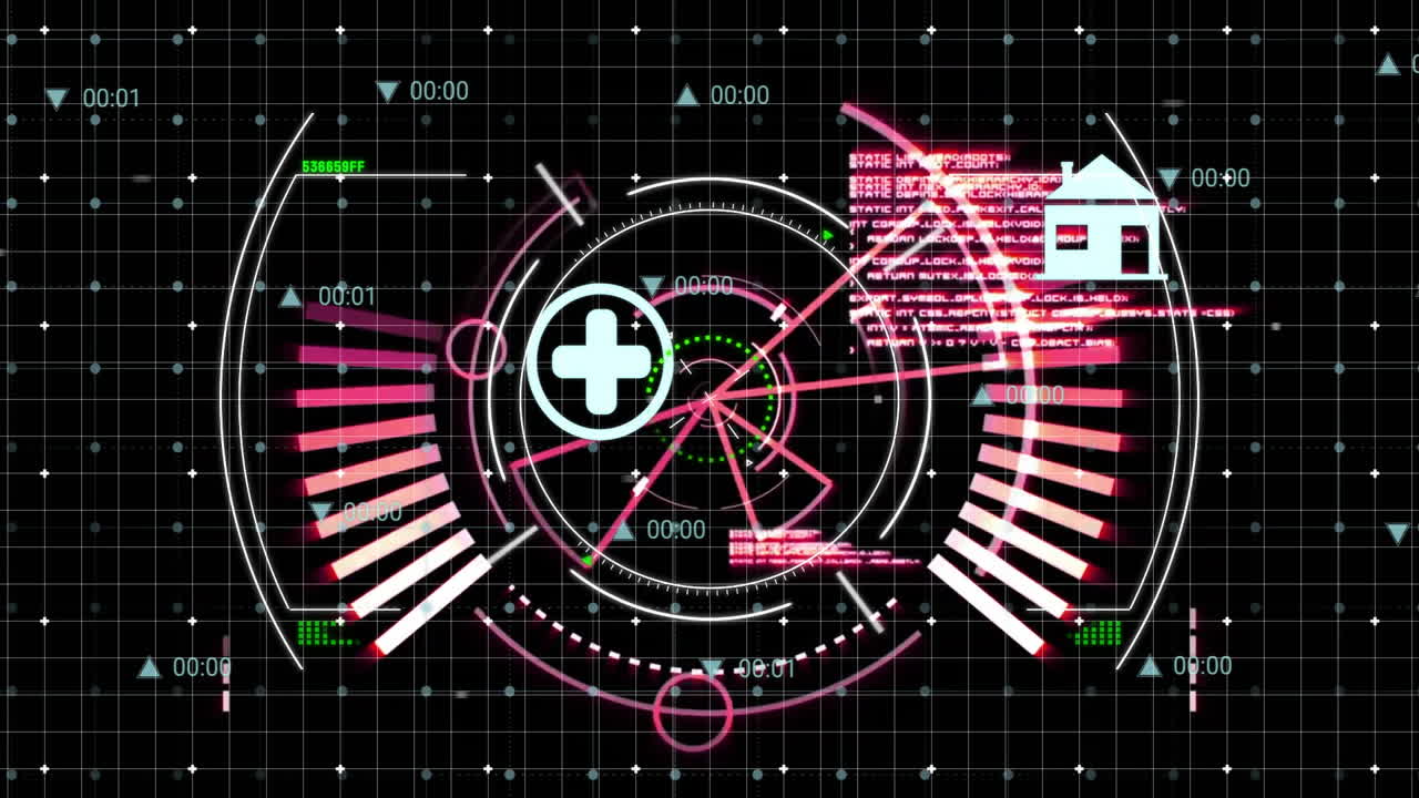 어두운 배경에서 스 스캐닝을 통해 디지털 데이터 처리의 애니메이션