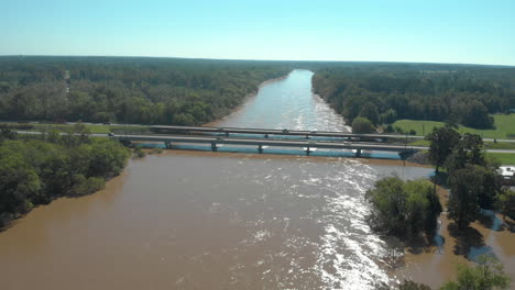 drone shots of river flooding of the cape fear river