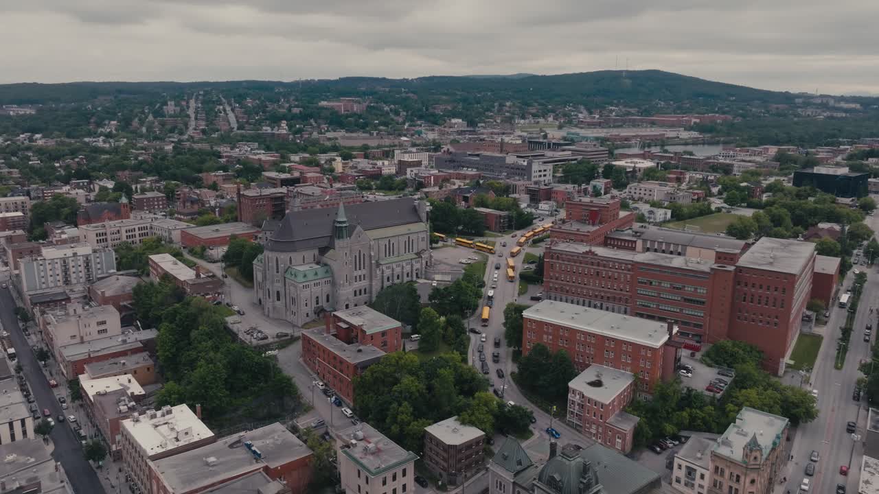 Vista aerea del centro di Sherbrooke nel Quebec meridionale, Canada.