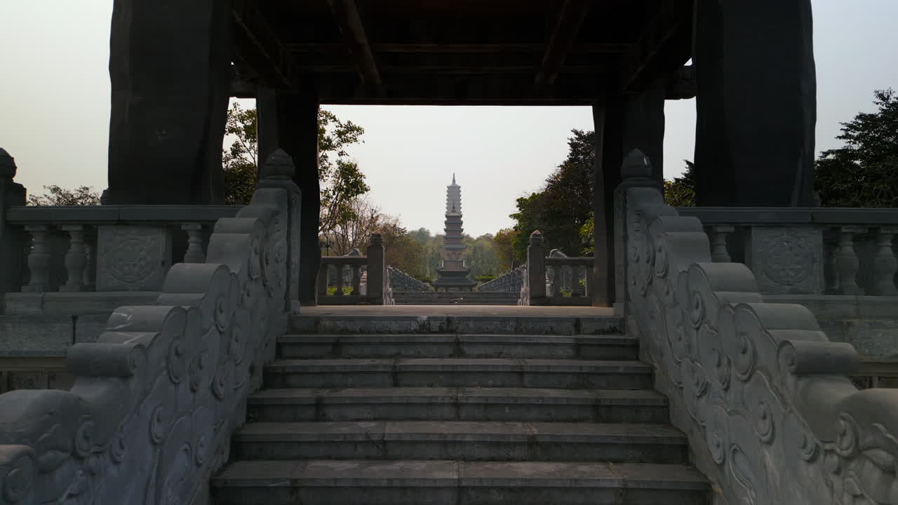 Entering The Bai Dính Pagoda Buddhist Temple In Ninh Bình, Vietnam. Dolly Shot