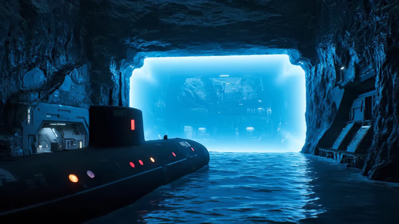 Submarine in a Futuristic Cave Dock