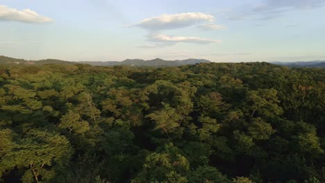 Niedriger-4K-Drohnenflug-über-Den-Küstenregenwald-Von-Costa-Rica-Mit-Einer-Herrlichen-Bergkette-Im-Hintergrund