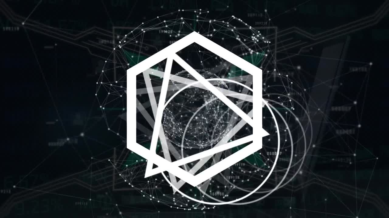 animación de formas que se mueven sobre una red de conexiones