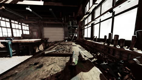 vintage stylized old carpenter workshop interior