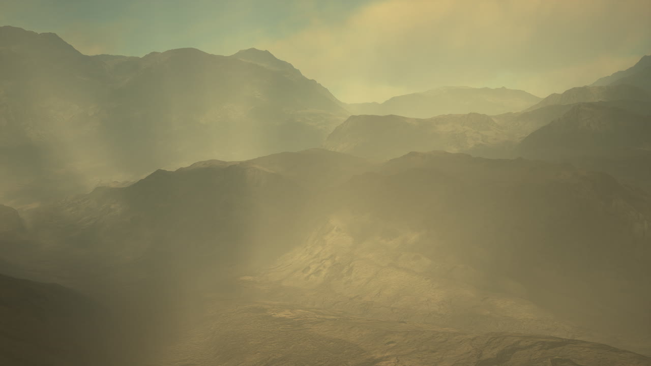 바위 산과 해가 지는 밤의 사막 풍경