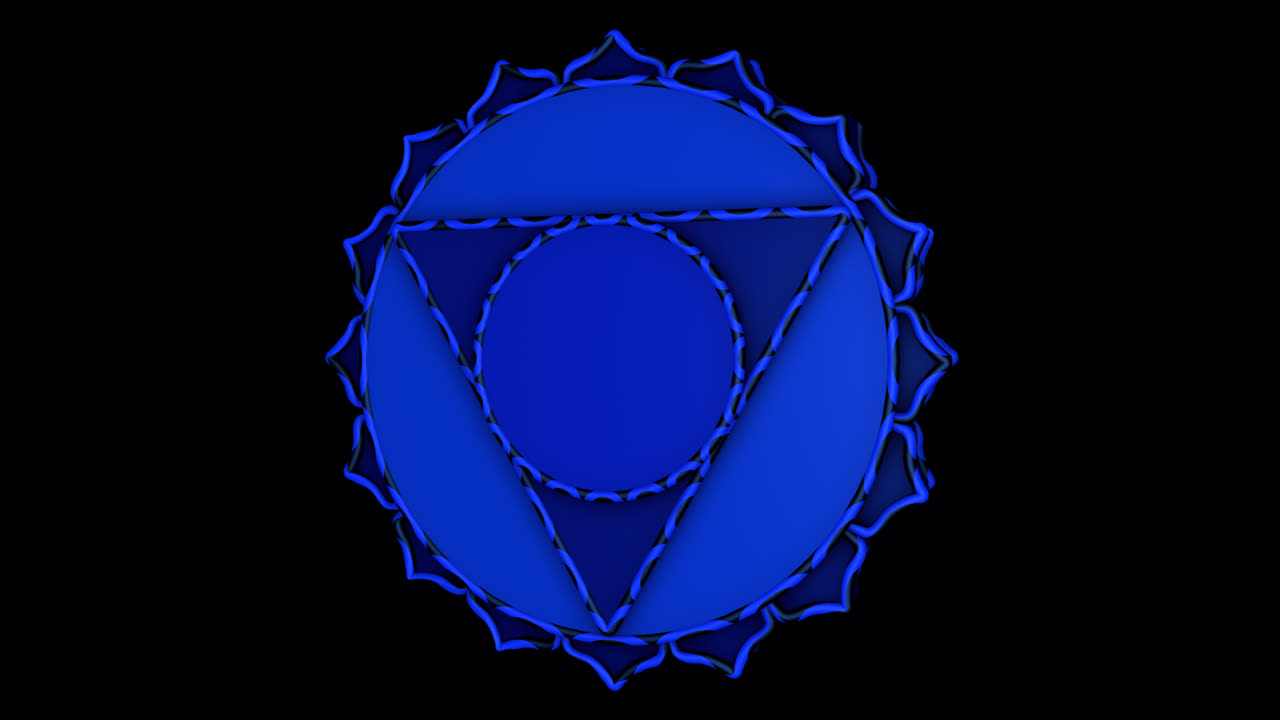 A seamless 3D loop of the Throat Chakra (Vishuddha). Transparent alpha background for easy integration.